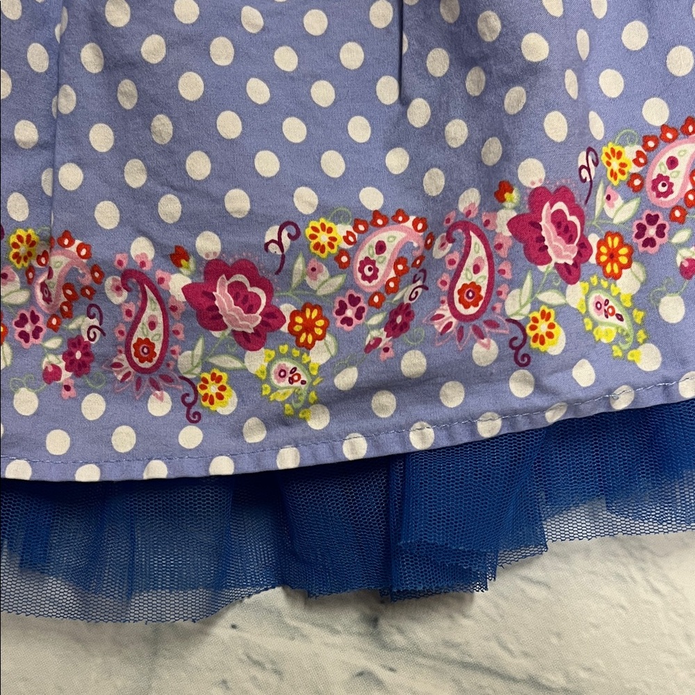 American Girl Blue Polka Dot Skirt with Floral Trim - Picture 2 of 4